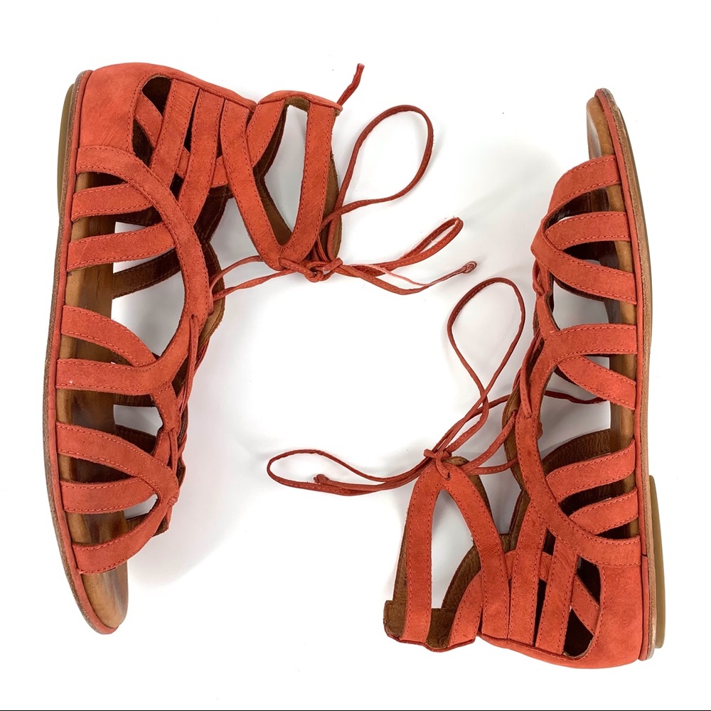 gentle souls Break My Heart Lace Up Red Leather Gladiator Sandals, 9.5